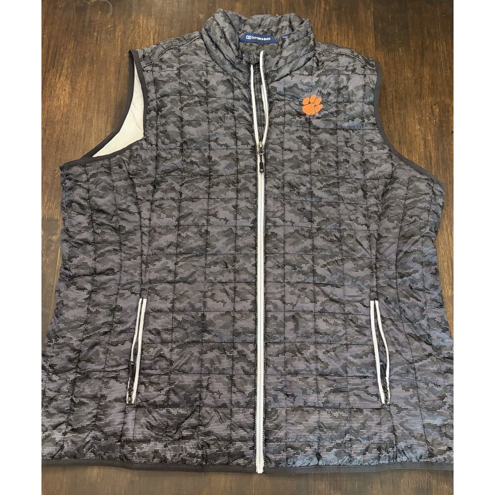 Mens Clemson Tigers Quilted Puffer Vest Charcoal Cutter & Buck (3XL) XXXL